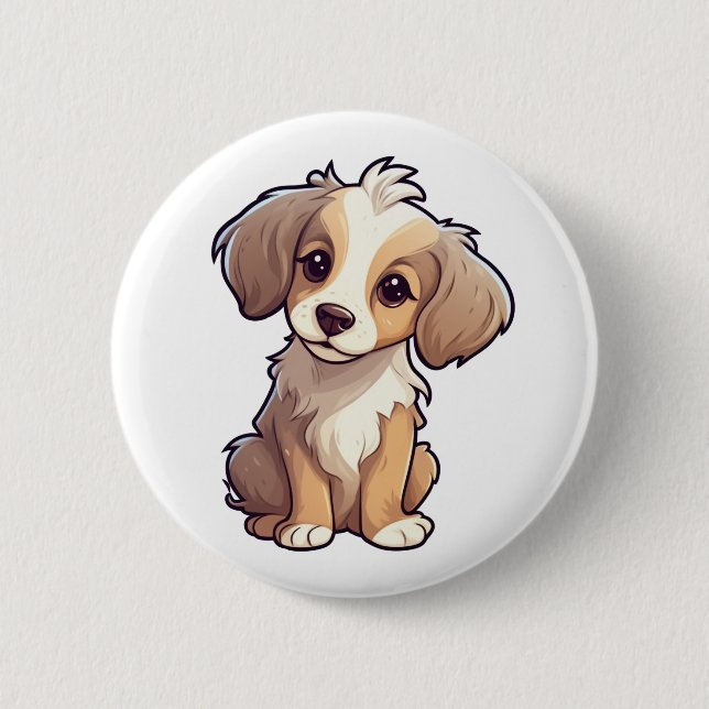 Cartoon dog illustration 2 inch round button (Front)
