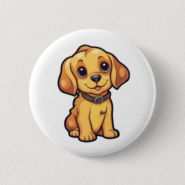 Cartoon dog illustration 2 inch round button (Front)