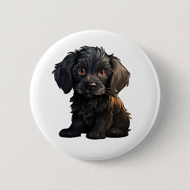 Cartoon dog illustration 2 inch round button (Front)