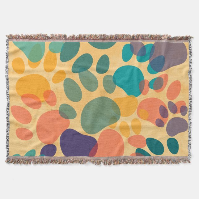 Cartoon Dog Paw Print Colourful Abstract Art Throw Blanket (Front)