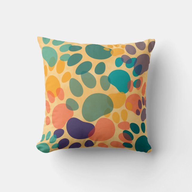 Cartoon Dog Paw Print Colourful Abstract Art Throw Pillow (Front)