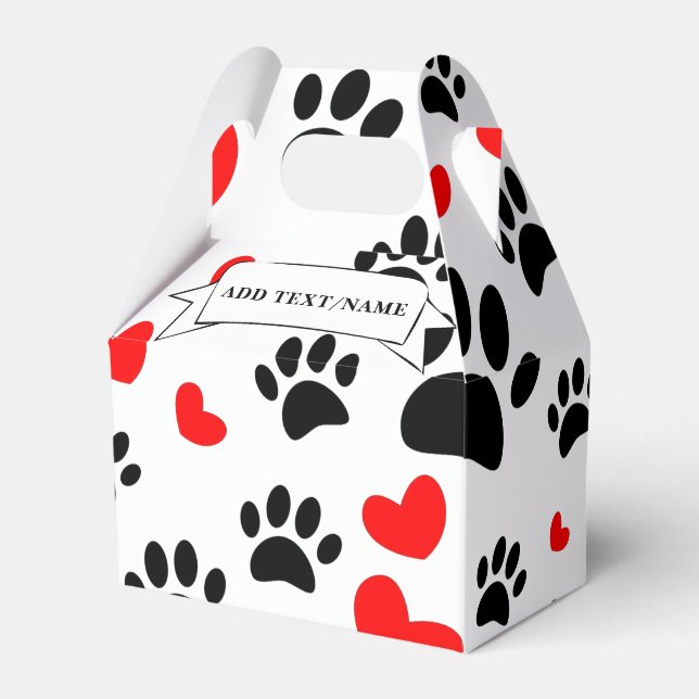 Cartoon Dog Paw Prints And Red Hearts Custom Favor Box (Front Side)