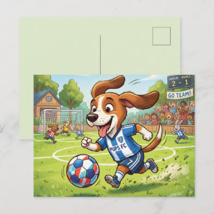 Cartoon Dog Playing Soccer or Football Holiday Postcard