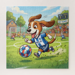 Cartoon Dog Playing Soccer or Football Jigsaw Puzzle