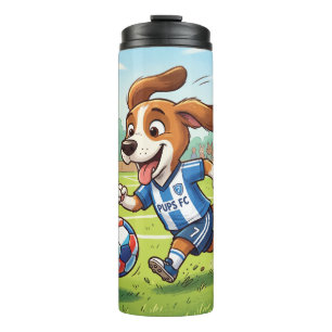Cartoon Dog Playing Soccer or Football Thermal Tumbler