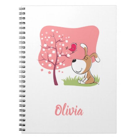 Cartoon Dog Puppy Bird Flower Blooming Pink Spring