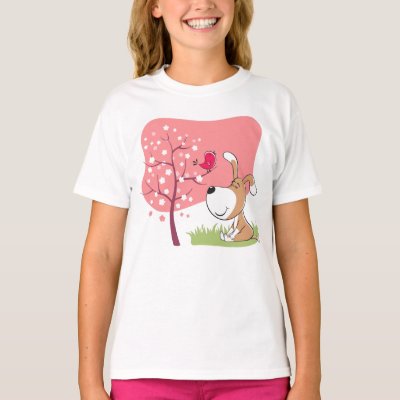 Cartoon Dog Puppy Bird Flower Blooming Pink Spring