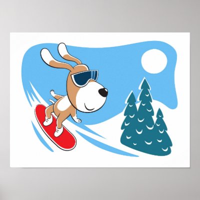Cartoon Dog Puppy Snowboard Winter Snow Sun