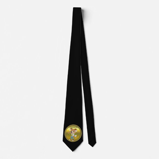 Cartoon dog student getting ready for school #1 tie (Front)