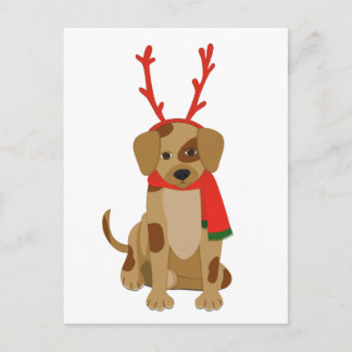 Cartoon Dog wearing Antlers and Scarf Holiday Postcard