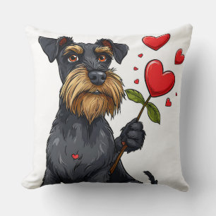 Cartoon dog with a flower throw pillow