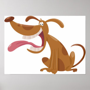 Cartoon Dog with Big Smile and Tongue Out Poster