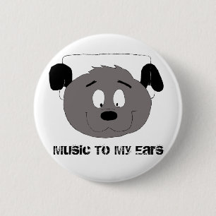Cartoon Dog With Headphones 2 Inch Round Button