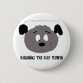 Cartoon Dog With Headphones 2 Inch Round Button