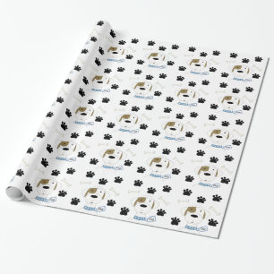 Cartoon Dog with Paw Prints Wrapping Paper
