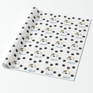 Cartoon Dog with Paw Prints Wrapping Paper