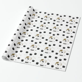 Cartoon Dog with Paw Prints Wrapping Paper