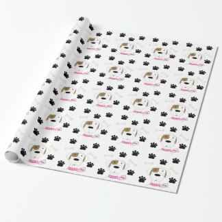 Cartoon Dog with Paw Prints Wrapping Paper