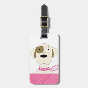 Cartoon Dog with Pink Collar Luggage Tag