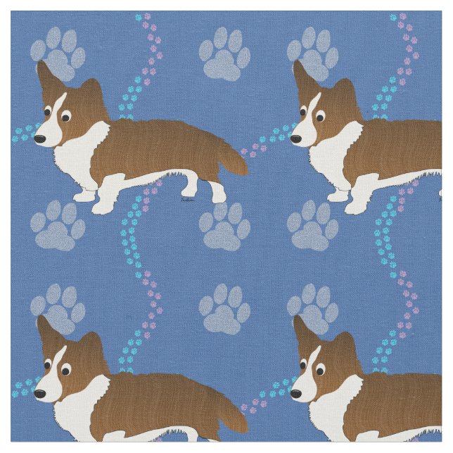 Cartoon Dogs - Cardigan Welsh Corgi v2 Fabric (Close Up)