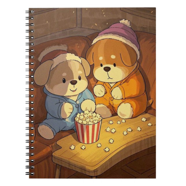 Cartoon dogs puppies with popcorn notebook (Front)