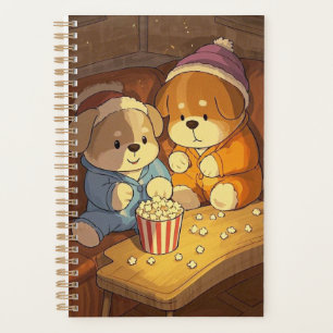 Cartoon dogs puppies with popcorn planner