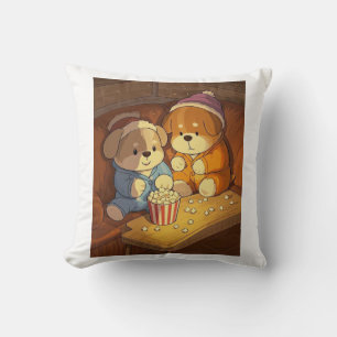 Cartoon dogs puppies with popcorn throw pillow