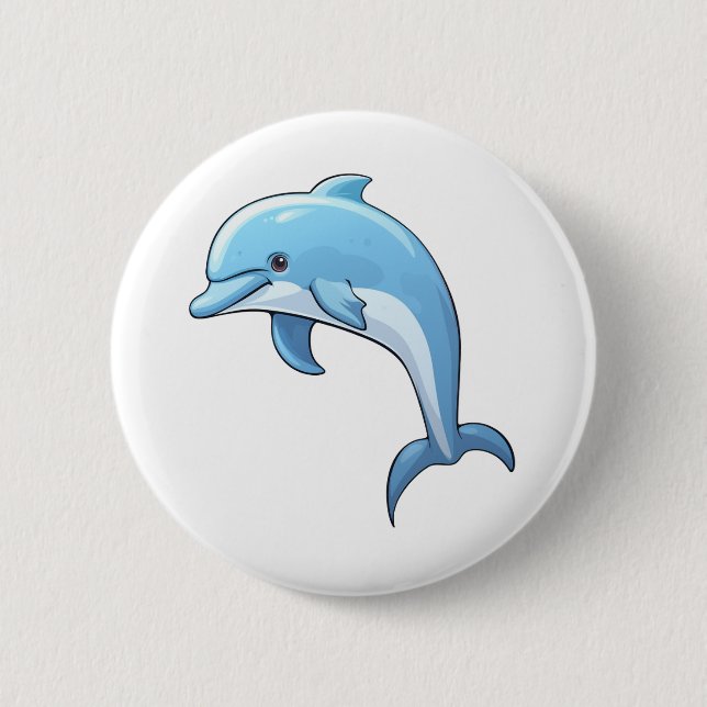 Cartoon dolphin illustration 2 inch round button (Front)