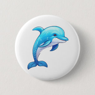 Cartoon dolphin illustration 2 inch round button