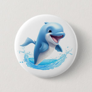 Cartoon dolphin illustration 2 inch round button