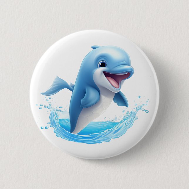 Cartoon dolphin illustration 2 inch round button (Front)