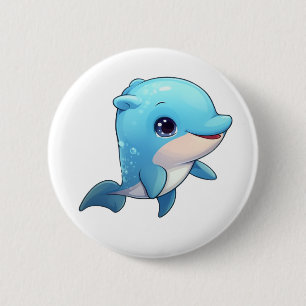 Cartoon dolphin illustration 2 inch round button