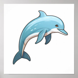 Cartoon dolphin illustration poster