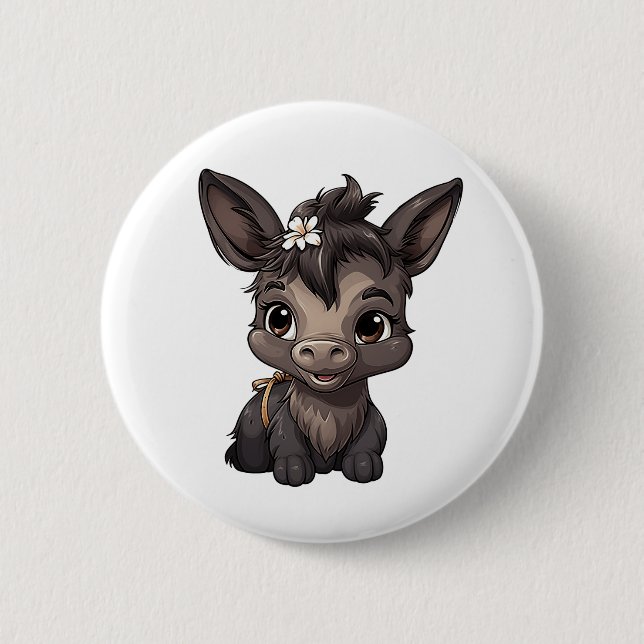 Cartoon donkey illustration 2 inch round button (Front)
