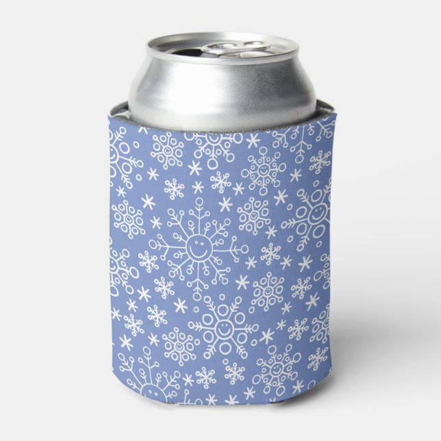 Cartoon Doodle Winter Snowflakes Can Cooler (Can Front)