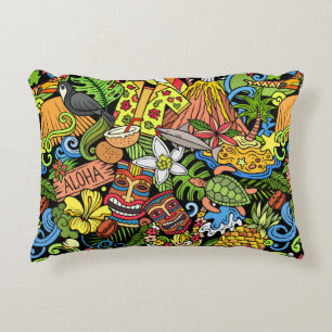 Cartoon doodles Hawaii seamless pattern. Backdrop Accent Pillow