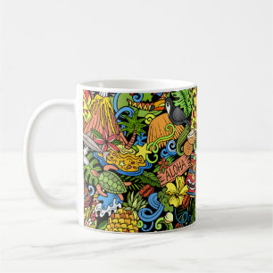 Cartoon doodles Hawaii seamless pattern. Backdrop  Coffee Mug