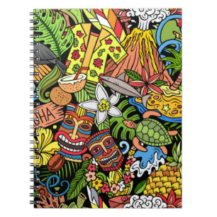 Cartoon doodles Hawaii seamless pattern. Backdrop  Notebook