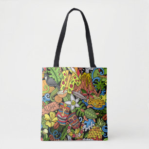 Cartoon doodles Hawaii seamless pattern. Backdrop  Tote Bag