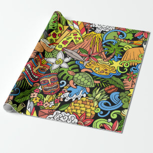Cartoon doodles Hawaii seamless pattern. Backdrop Wrapping Paper