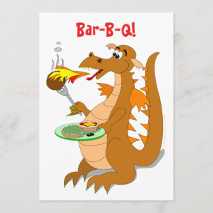 Cartoon Dragon Bar-B-Q Party Invitations Template