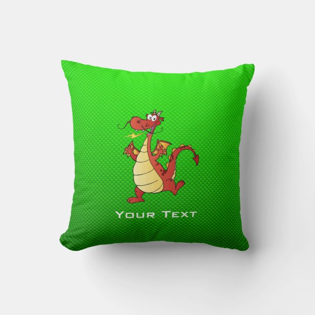 Cartoon Dragon; Green Throw Pillow (Front)