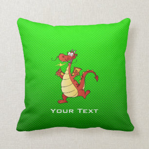 Cartoon Dragon; Green Throw Pillow