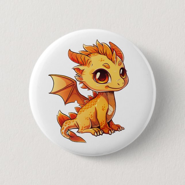 Cartoon dragon illustration 2 inch round button (Front)