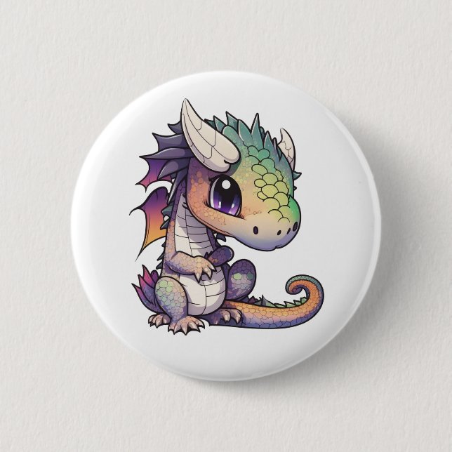 Cartoon dragon illustration 2 inch round button (Front)
