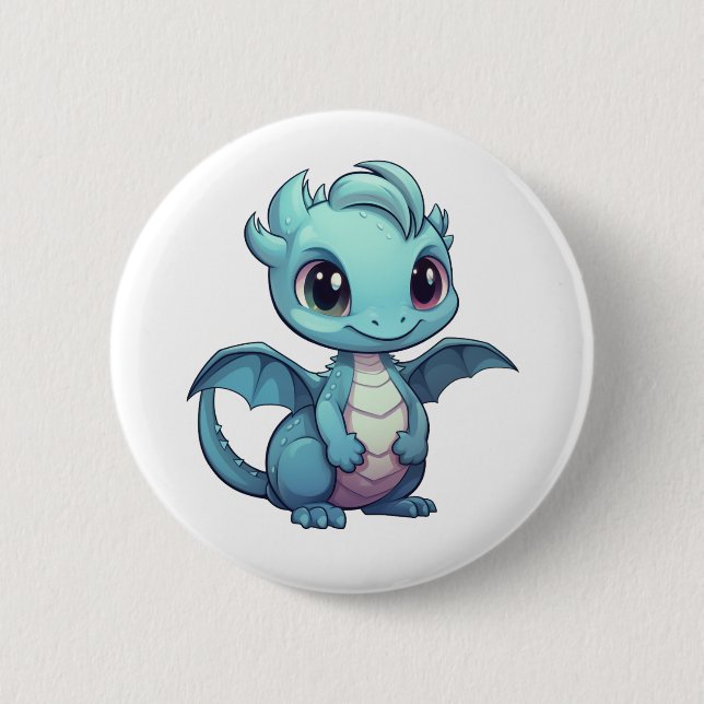 Cartoon dragon illustration 2 inch round button (Front)