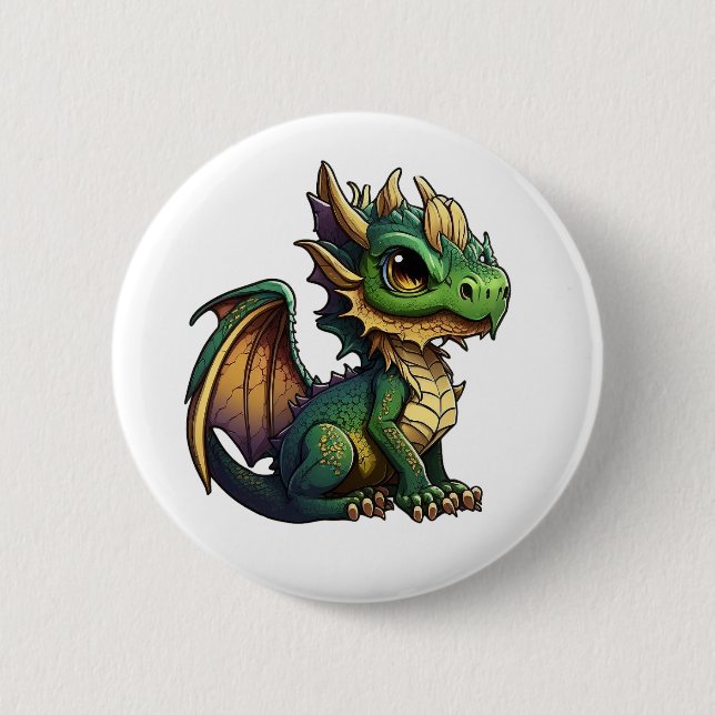 Cartoon dragon illustration 2 inch round button (Front)