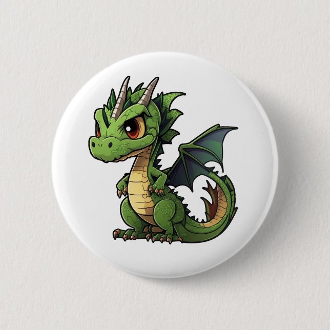 Cartoon dragon illustration 2 inch round button (Front)