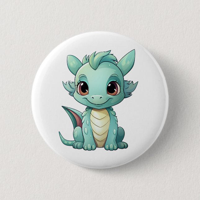 Cartoon dragon illustration 2 inch round button (Front)
