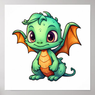 Cartoon dragon illustration poster